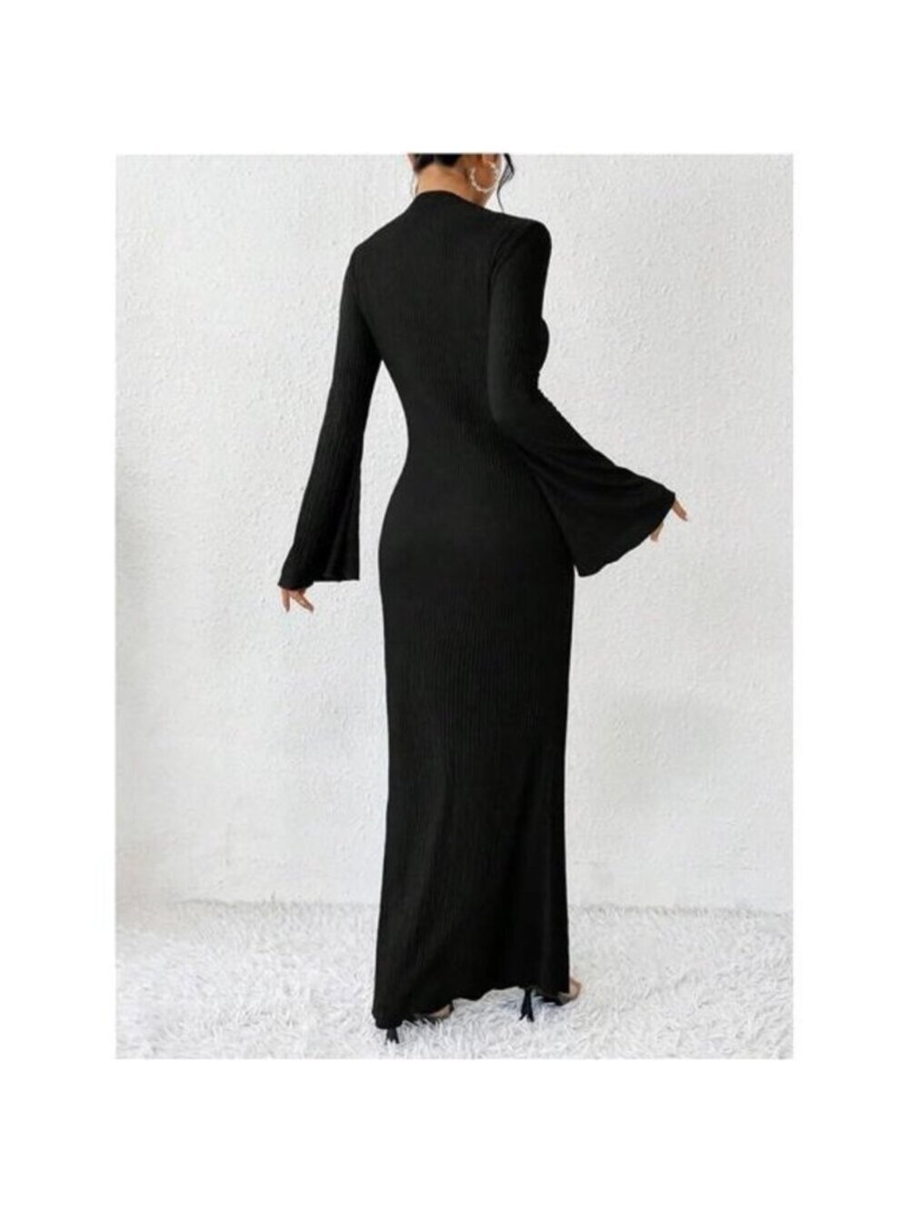 Women's Bell Long Sleeve Maxi Dress Crew Neck Bodycon Fishtail Long Dress - Picture 2 of 6